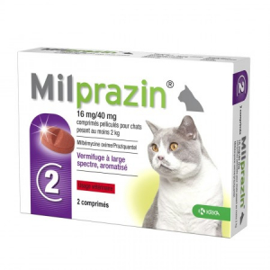 Milprazin - Vermifuge pour chats 16mg/40mg - 2 comprimés