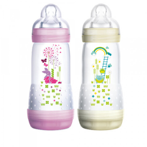 MAM Biberon Easy Start Anti-Colique  -  320ml - Tétine Débit 3 - Lot de 2 - Fille