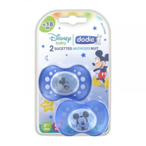 Dodie Disney Mickey 2 Sucettes Anatomiques Nuit Silicone 18 mois et +