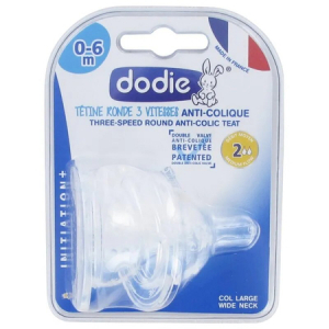 Initiation+ Tétines Anti-Colique Rondes 3 Vitesses Débit 2 Col Large 0-6 mois - 2 pièces