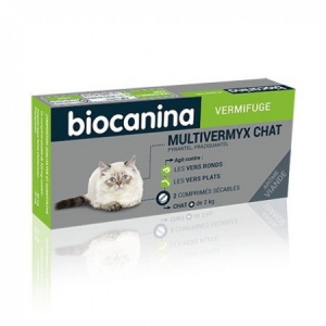 Multivermyx Chat + de 2 kg Vermifuge Vers ronds Vers plats - Boîte de 2 comprimés arôme viande