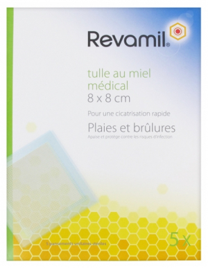 Revamil Tulle au Miel Médical 5 Pansements Unitaires Stériles 8 x 8 cm