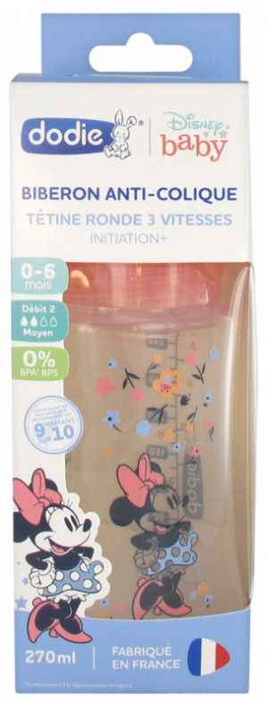 Dodie Disney Baby Biberon Anti-Colique Tétine Ronde 3 Vitesses 270 ml 0-6 Mois - Modèle : Minnie