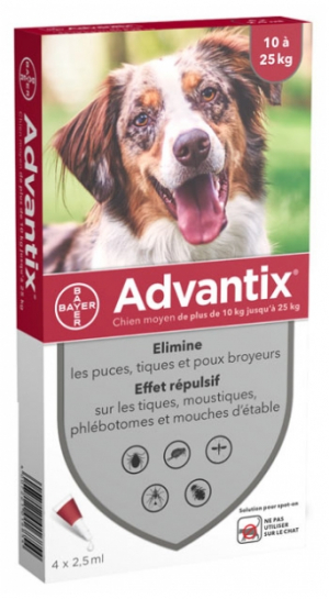 Advantix Chien Moyen 10 à 25 kg 4 Pipettes de 2,5 ml