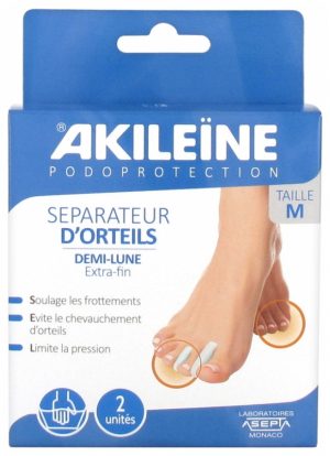 Akileïne Podoprotection Séparateur d'Orteils Demi-Lune 2 Séparateurs - Taille : M