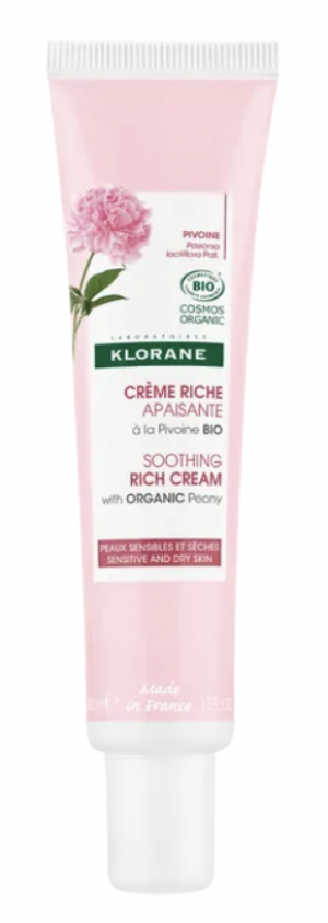 Klorane PIVOINE Crème Riche Apaisante Bio Visage Peaux Sensibles et Sèches 40ml