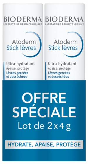 Bioderma Atoderm Stick Lèvres Ultra-Hydratant Lot de 2 x 4 g