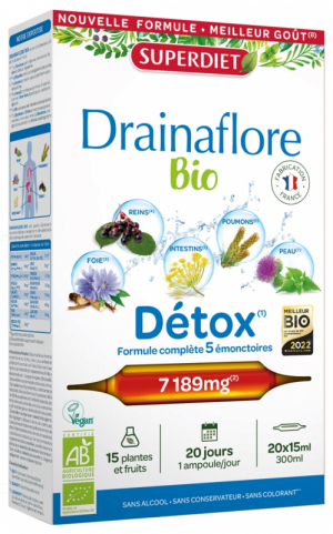 Superdiet Drainaflore Bio Détox 20 Ampoules de 15 ml