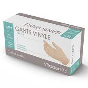 Vitadomîa Gants d'examen en Vinyle Boîte de 100 Non poudrés MEDIUM (7/8)
