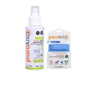 Parakito Kit Spray Moustiques Famille 30 ml + Bracelet Bleu Adulte Rechargeable