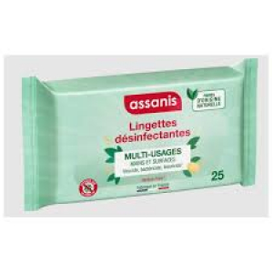 Assanis Lingettes désinfectantes multi-usages mains et surfaces - 25 unités