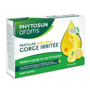 Phytosun Arôms Pastilles Gorge Irritée Citron Sans Sucres 24 pastilles