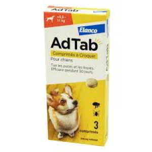 ELANCO AdTab 225 mg Traitement Puces et Tiques Chien 5,5 à 11 kg - 3 Comprimés
