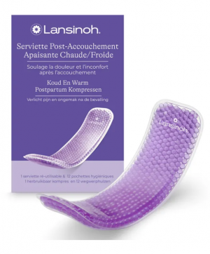 Lansinoh Serviette réutilisable flexible post accouchement apaisant Froid / Chaud + 12 pochettes jetables