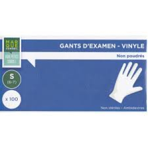 Marque Conseil Gants d'examen Vinyle Non poudrés 100 Unités Small