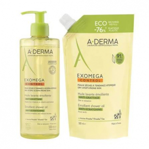A-derma EXOMEGA CONTROL - Huile Lavante Emolliente Anti-Grattage 500 ml + Eco Recharge 500 ml