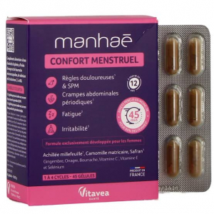 Manhaé Confort Menstruel Règles Douloureuses 1 à 4 Cycles 45 gélules