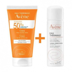 Avène Crème Solaire Fini Invisible SPF50+ Sans Parfum Visage 50 ml + Eau Thermale 50 ml